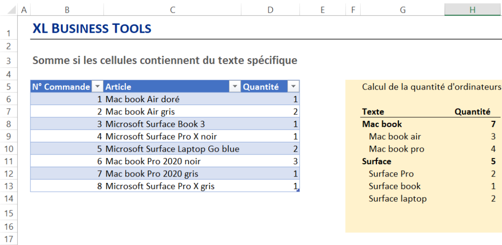 Comment Calculer Une Somme Avec Excel Avec Un Critère Contient Ou Commence Par Du Texte Xl 0542