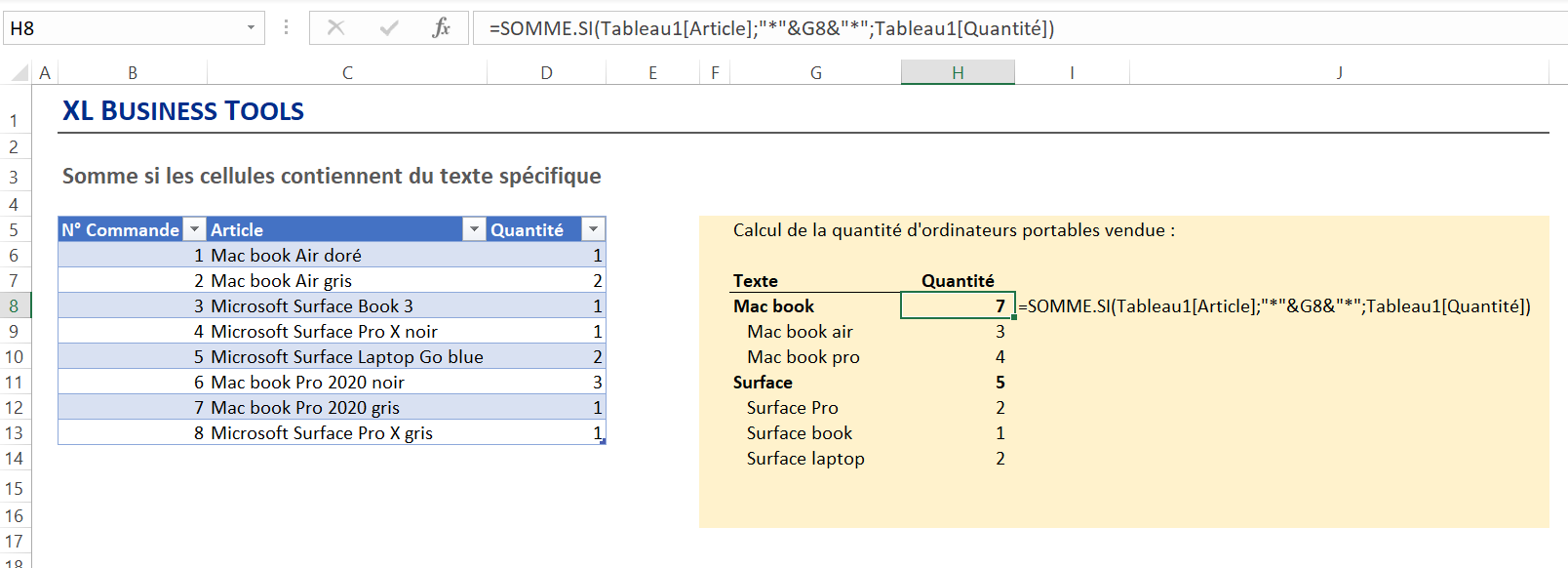 Comment calculer une somme avec Excel avec un crit re contient ou